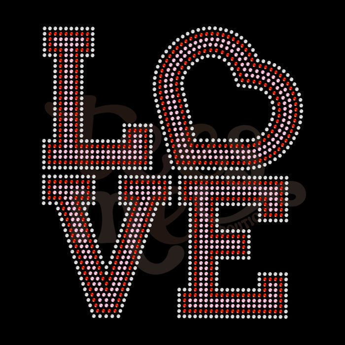 Love Stacked 3 Color RHINESTONE TRANSFER