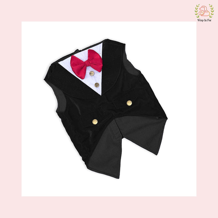 Luxury Black Velvet Dog Tuxedo Vest - Formal Wedding Suit