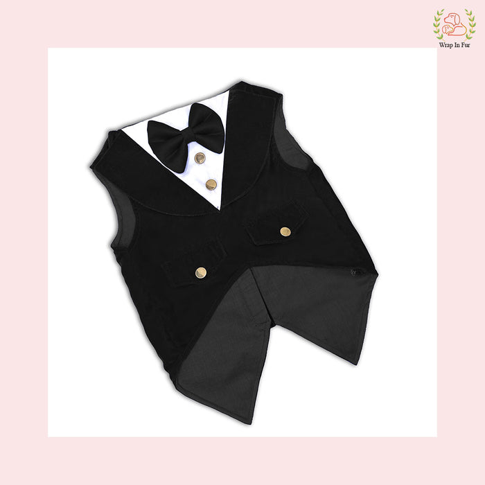 Luxury Black Velvet Dog Tuxedo Vest - Formal Wedding Suit