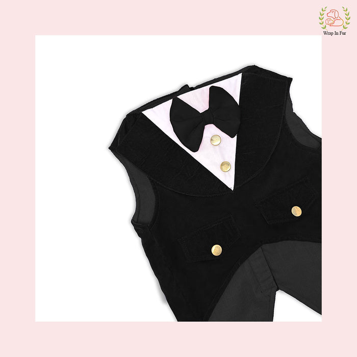 Luxury Black Velvet Dog Tuxedo Vest - Formal Wedding Suit