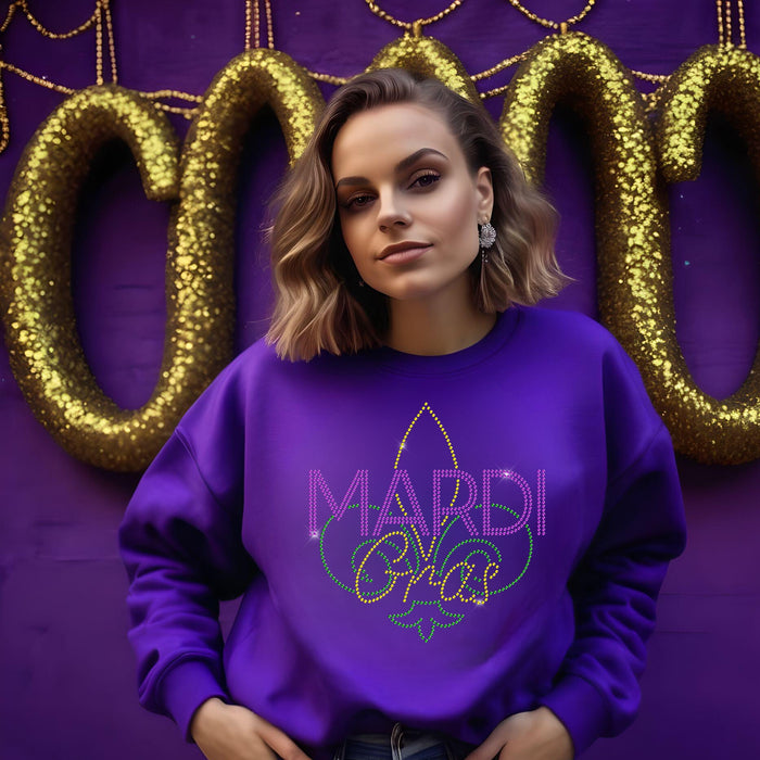 Mardi Gras Fleur De Lis ss16 RHINESTONE TRANSFER
