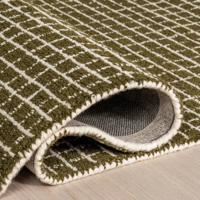 Melrose Checked Wool Area Rug (Moss)