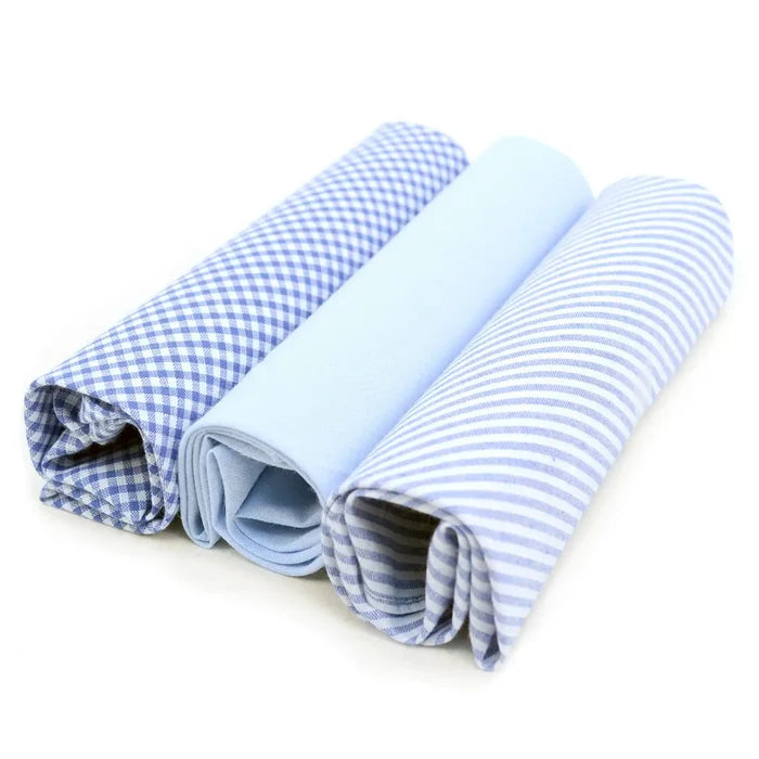 Men's Cotton Solid, Striped & Plaid Blue Handkerchiefs 3 Pcs Set