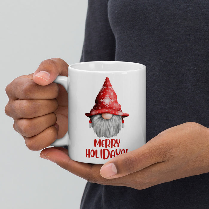 Merry Holidays Gnome White glossy mug