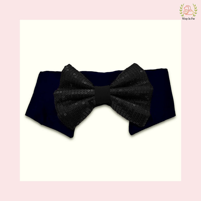 Midnight Black Sequin Dog Bow & Collar Set