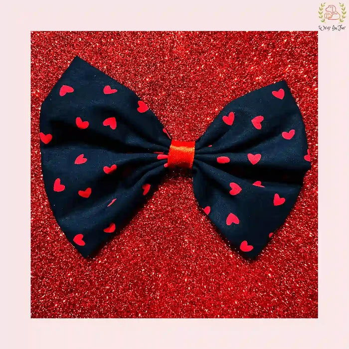 Midnight Heart Dog Bow - Navy & Red Festive Pet Hair Bow Accessory