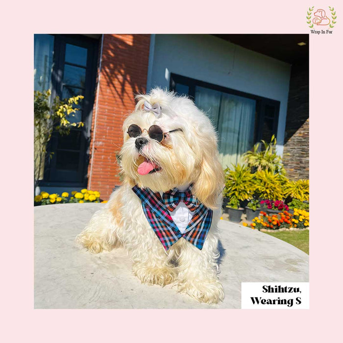 Midnight Plaid Tuxedo Style Dog Bandana - Formal Wedding Accessory