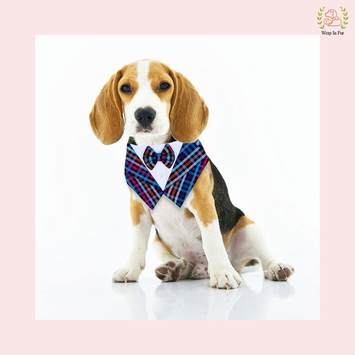 Midnight Plaid Tuxedo Style Dog Bandana - Formal Wedding Accessory