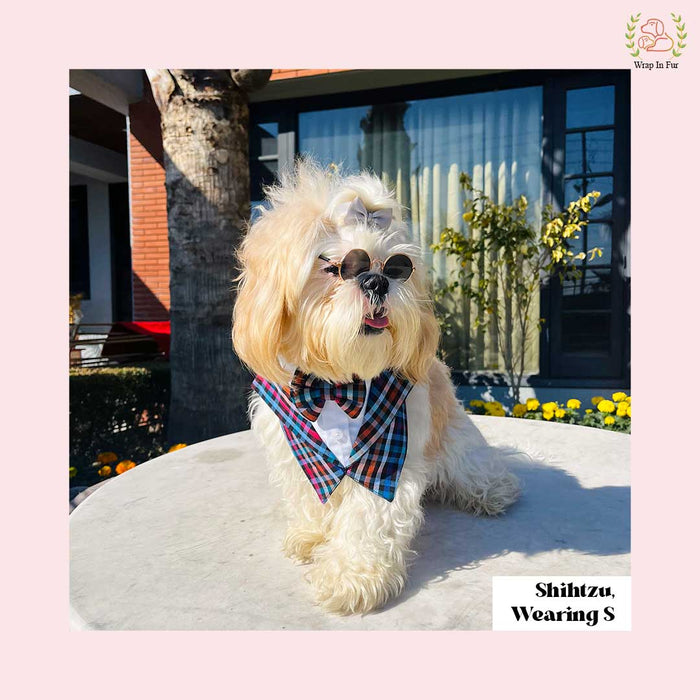Midnight Plaid Tuxedo Style Dog Bandana - Formal Wedding Accessory