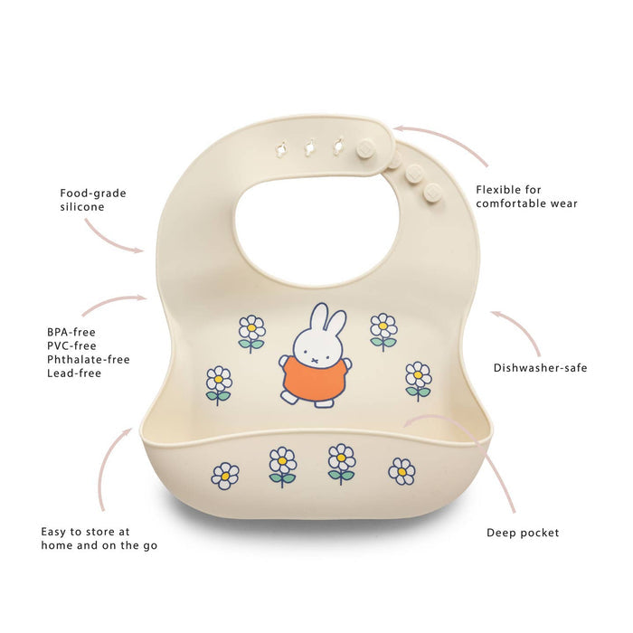 Miffy Flower Fields Silicone Bib - Eggshell