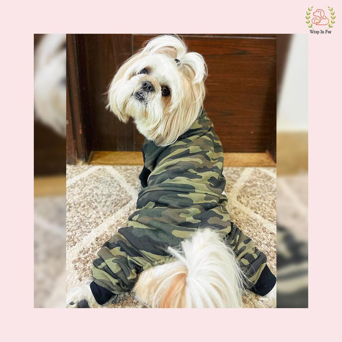 Military Print Dog Jumpsuit – Soft, Warm & Winter-Ready