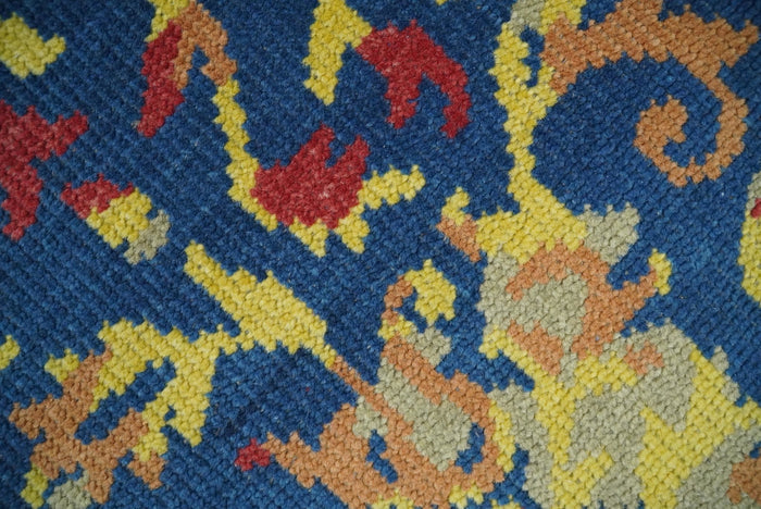 Modern Abstract 2x4 Blue, Red and Gold Hand Knotted Entryway Wool Area Rug | TRD3379124 - The Rug Decor