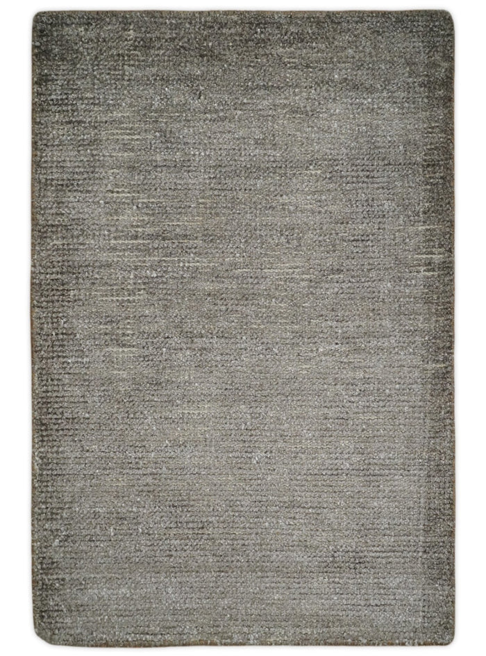 Solid 2x3 Brown Hand Knotted Entryway Silk Area Rug | TRD29784 - The Rug Decor