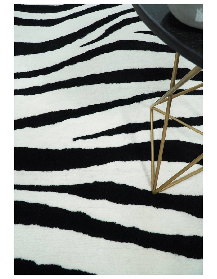 5x8 Black and White Zebra Antelop Area Rug, Hand Tufted Modern Wool Area Rug | ANI1 - The Rug Decor