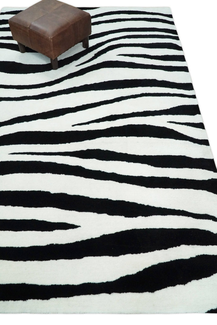 5x8 Black and White Zebra Antelop Area Rug, Hand Tufted Modern Wool Area Rug | ANI1 - The Rug Decor