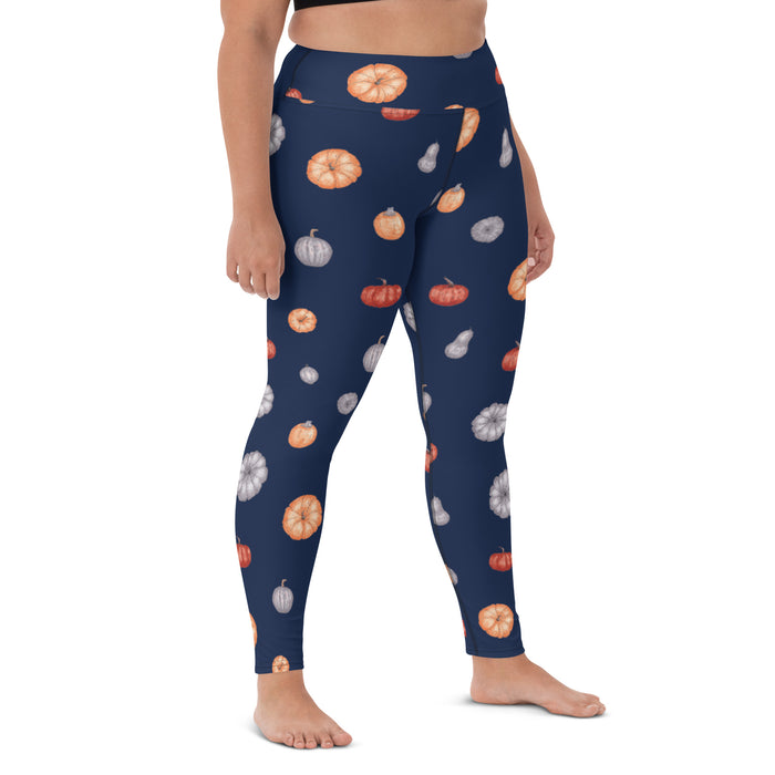 Multi-Color Pumpkins Print Yoga Leggings - Navy