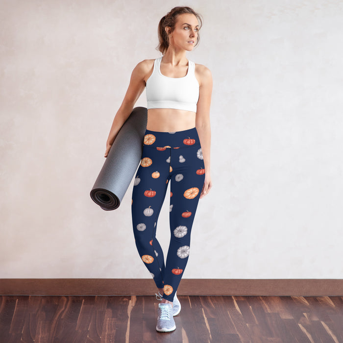 Multi-Color Pumpkins Print Yoga Leggings - Navy