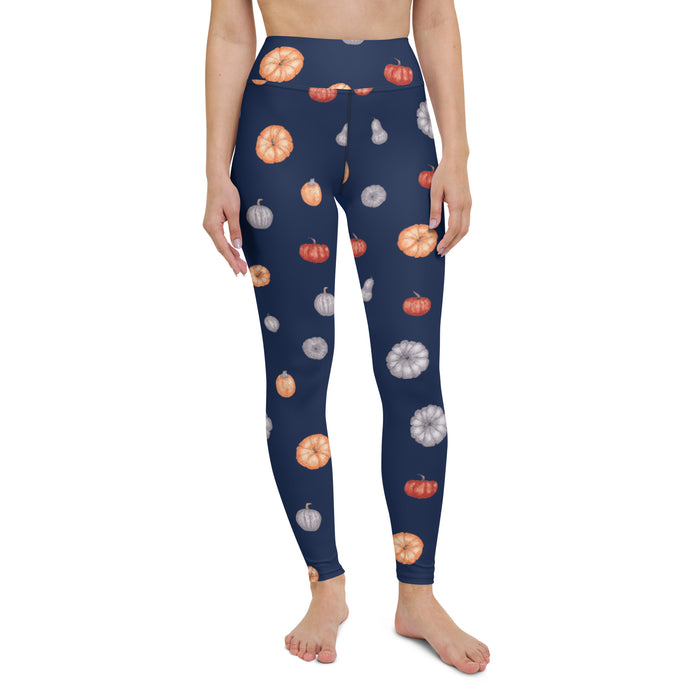 Multi-Color Pumpkins Print Yoga Leggings - Navy