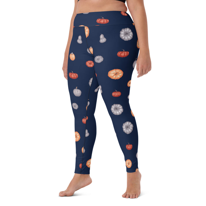 Multi-Color Pumpkins Print Yoga Leggings - Navy