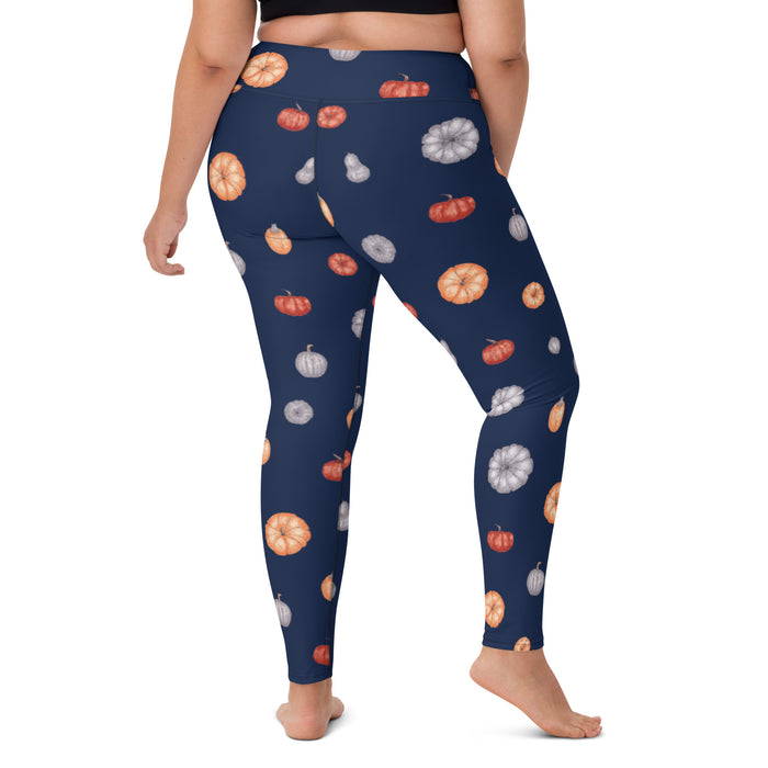 Multi-Color Pumpkins Print Yoga Leggings - Navy