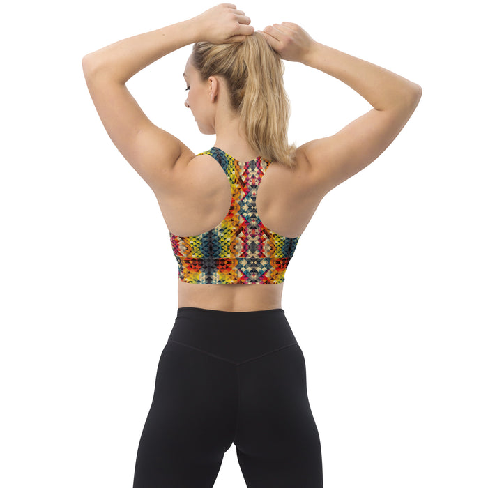 Multicoloured Geometric Pattern Longline Sports Bra
