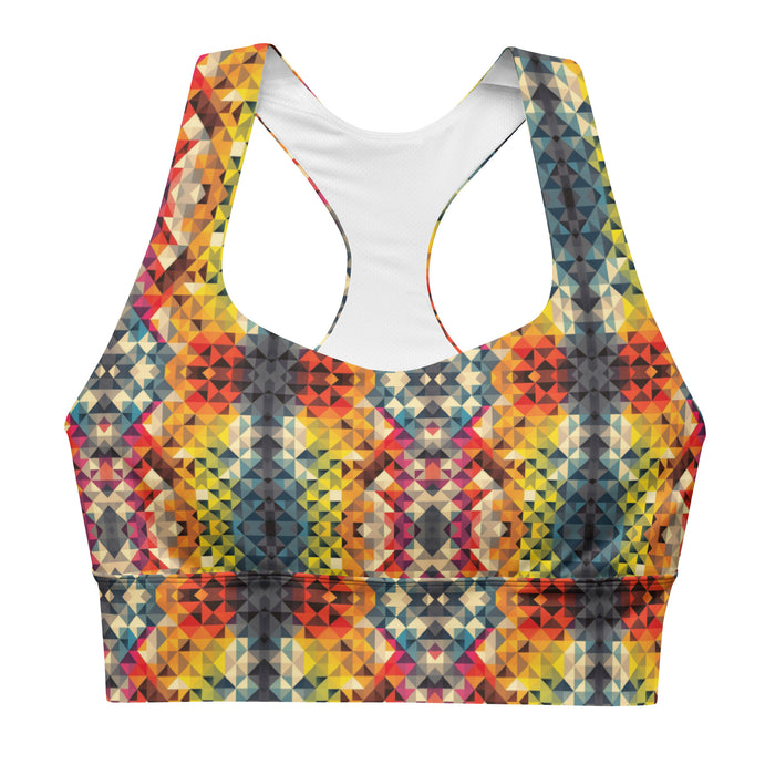 Multicoloured Geometric Pattern Longline Sports Bra