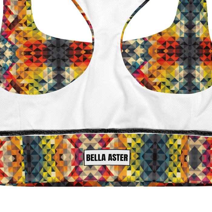 Multicoloured Geometric Pattern Longline Sports Bra