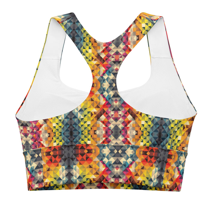 Multicoloured Geometric Pattern Longline Sports Bra