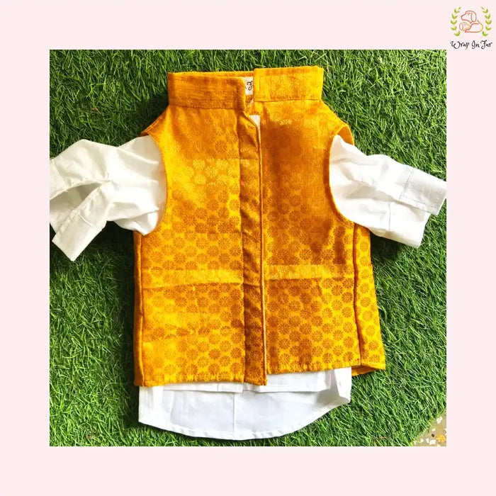 Mustard Yellow Jacket Dog Kurta Set - Premium Indian Dog Ethnic Wear