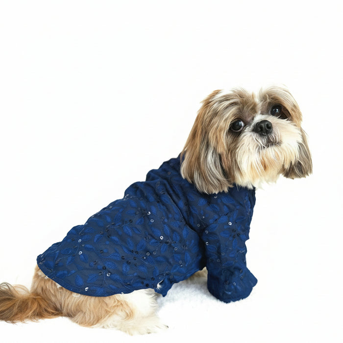 Navy Blue Chikankari Dog Kurta - Premium Indian Dog Ethnic Wear