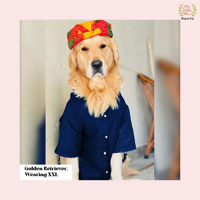 Navy Blue Chikankari Dog Kurta - Premium Indian Dog Ethnic Wear