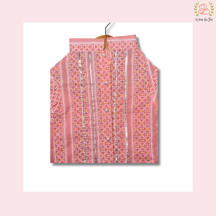 Peach Gota Patti Dog Kurta - Elegant Indian Dog Ethnic Wear Dress