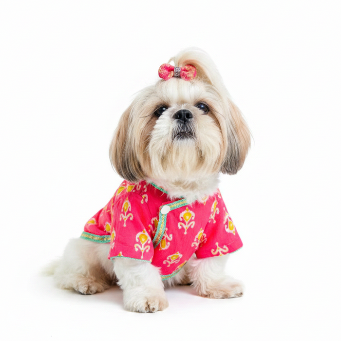 Pink Flamingo Dog Angarkha Kurta - Traditional Indian Dog Ethnic Wear