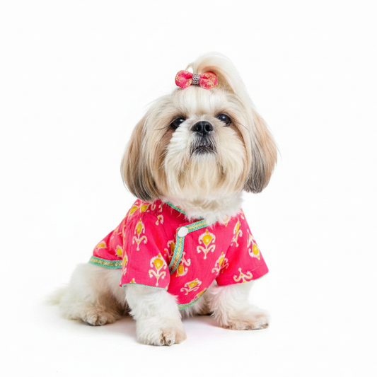 Pink Flamingo Dog Angarkha Kurta - Traditional Indian Dog Ethnic Wear