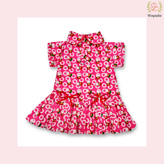 Pink Floral Winter Dog Frock – Cozy, Cute & Perfect for Cold Days