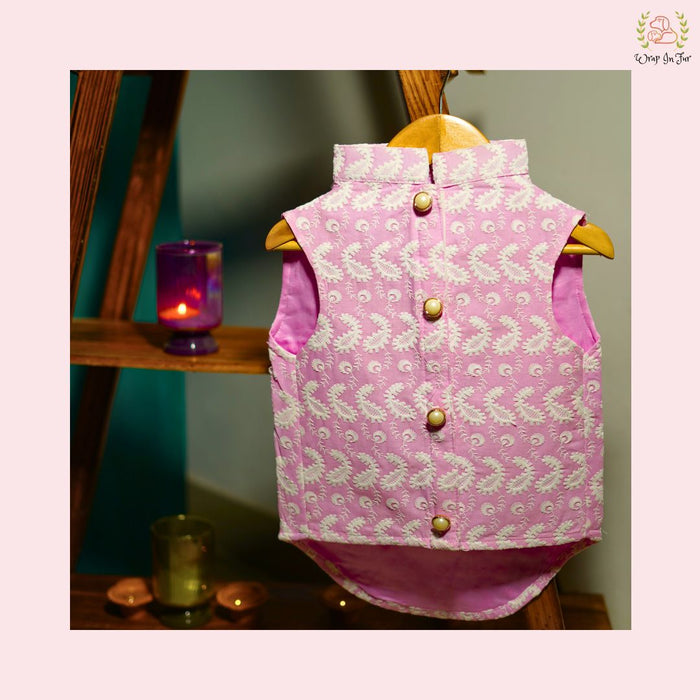 Pink Nawab Dog Kurta Vest - Premium Embroidered Indian Dog Ethnic Wear