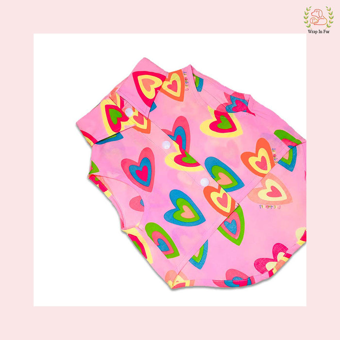 Pink Neon Heart Cut Sleeves Dog Shirt