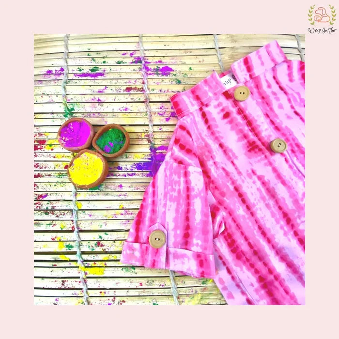 Pink Tie-Dye Dog Kurta - Vibrant Hand-Dyed Indian Dog Ethnic Wear