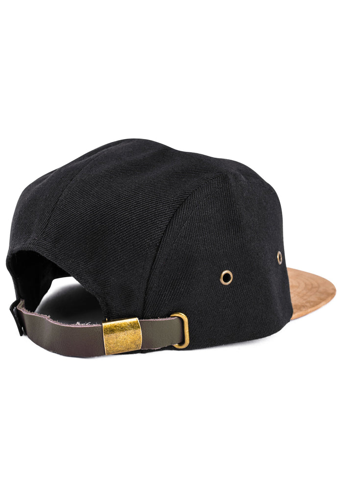 Port-Fairy-5-Panel-Cap-Black-Suede-Back-Strap