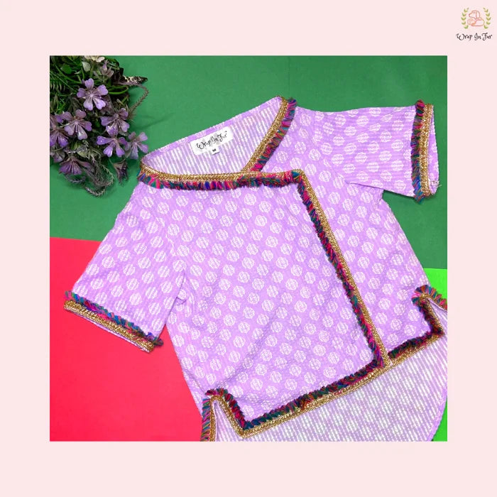 Purple & White Block Print Dog Angarkha Kurta - Indian Dog Ethnic Wear