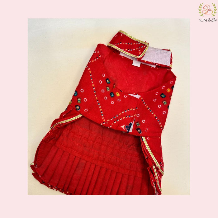Red Bandhani Dog Princess Dress | Premium Dog Wedding Outfit
