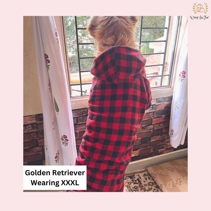 Red & Black Checkered Dog Hoodie – Warm, Stylish & Cozy