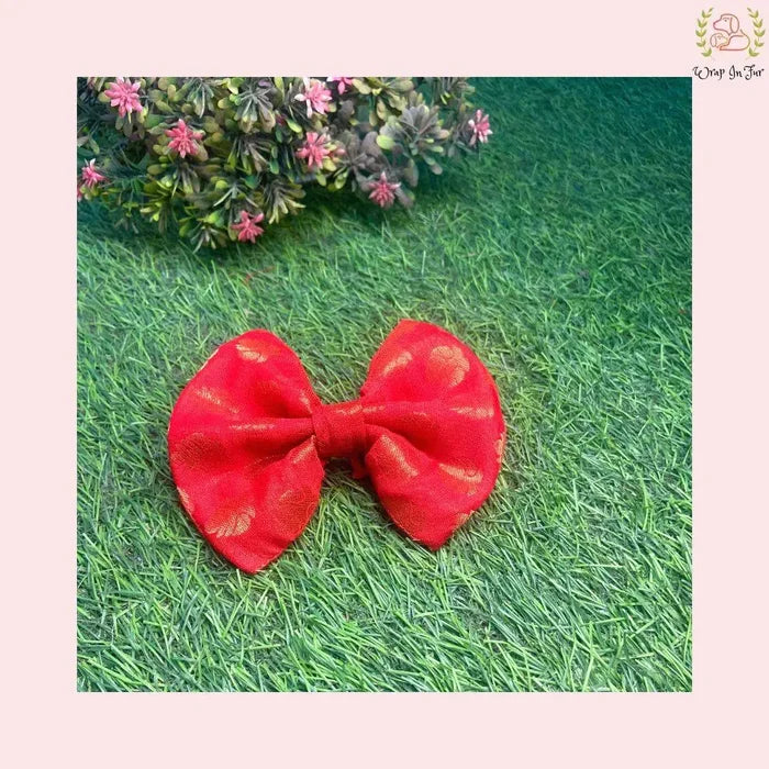 Red Golden Festive Dog Bow