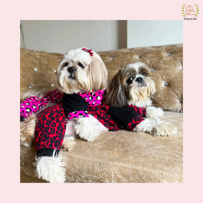 Red Leopard Print Dog Jumpsuit – Cozy, Trendy & Full-Body Winter Wear