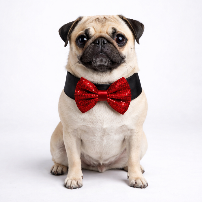 Red Sequin Dog Bow & Collar Set