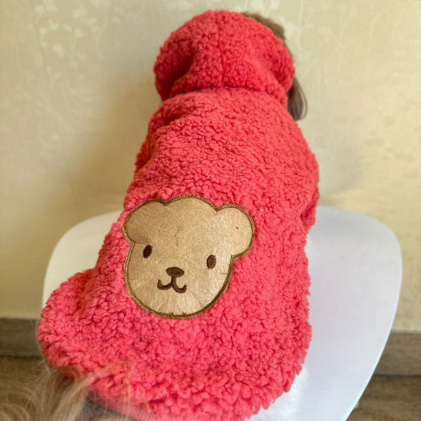 Red Teddy Dog Hoodie – Ultra Soft Winter Wear for Dogs