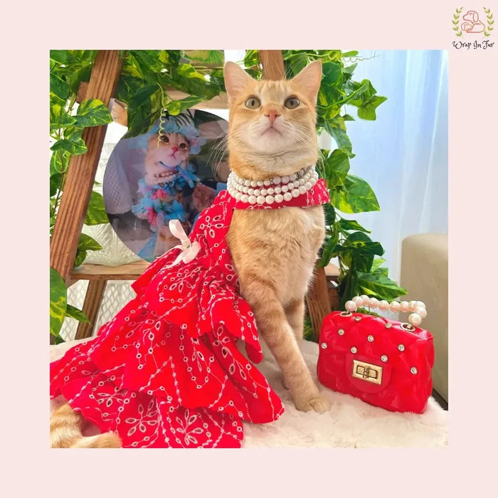 Red Tiered Ruffle Dog Princess Dress - Festive Wedding Party Dog Frock