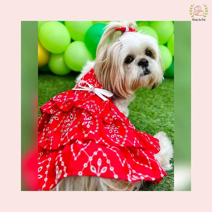 Red Tiered Ruffle Dog Princess Dress - Festive Wedding Party Dog Frock