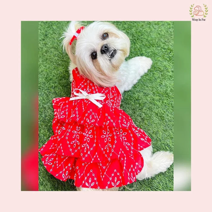 Red Tiered Ruffle Dog Princess Dress - Festive Wedding Party Dog Frock