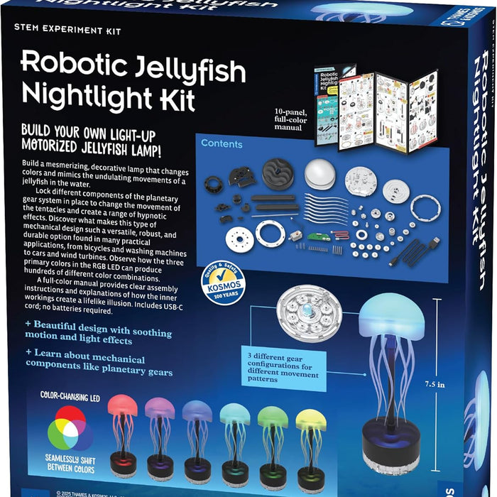 Robotic Jellyfish Nightlight Kit packaging with components and features displayed
